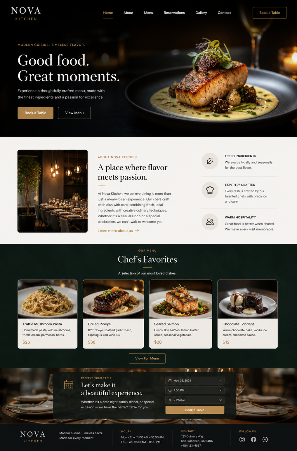 Project screenshot: Nova Kitchen restaurant booking system